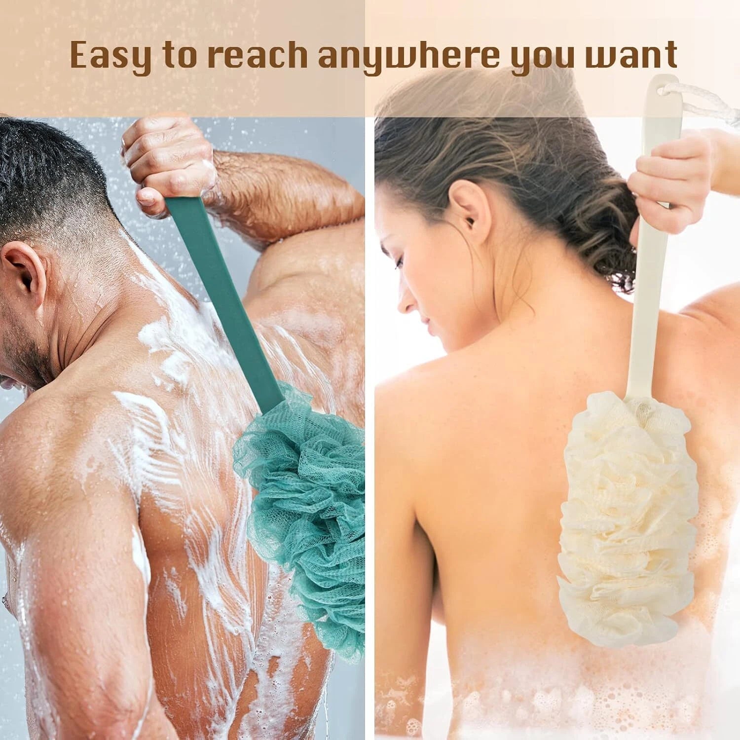 2x Back Scrubber for Shower Loofah Sponge Shower Brush Exfoliating & Long Handle