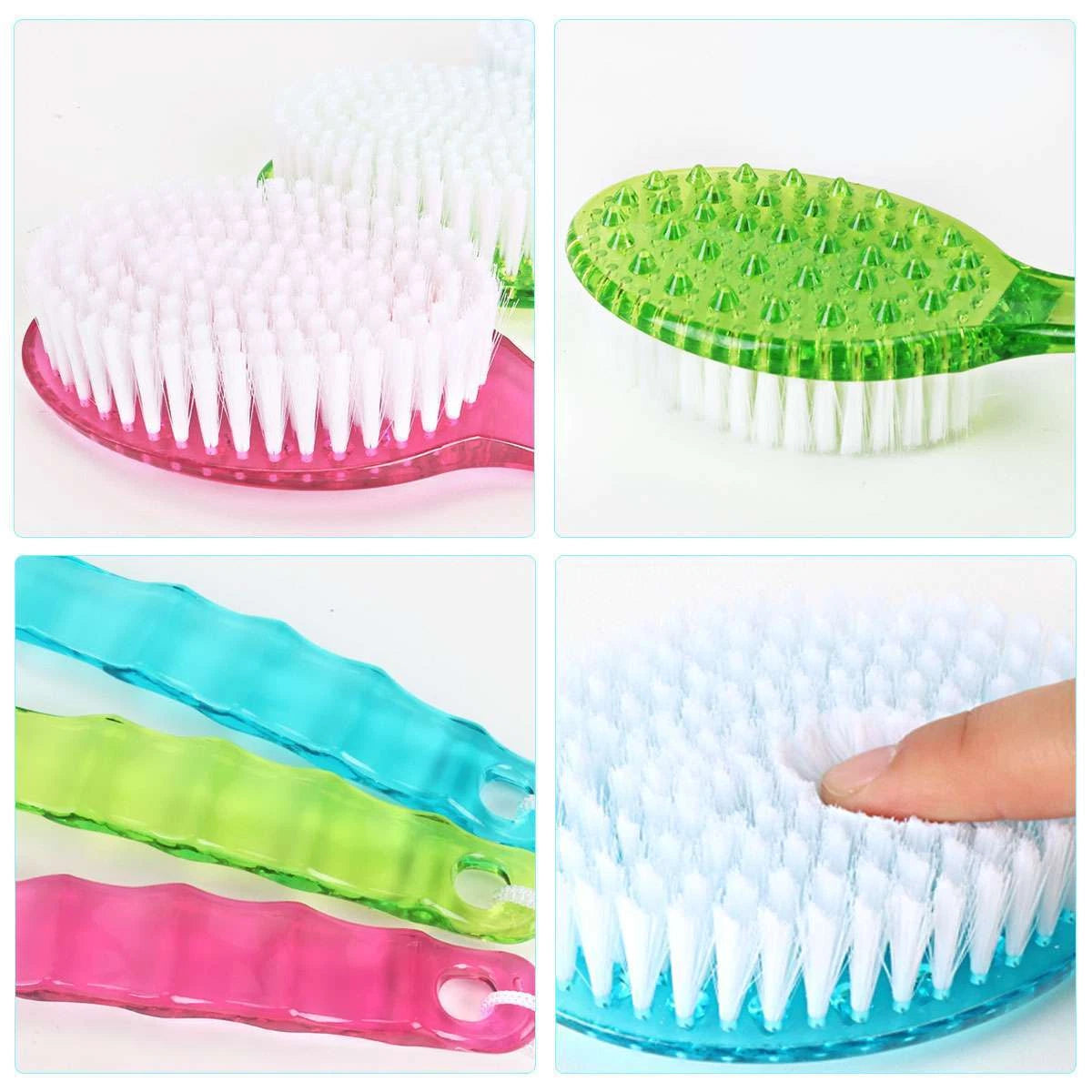 Bath Body Brush Soft Bristles Shower Back Scrubber Anti Slip Long Handle W/ Rope