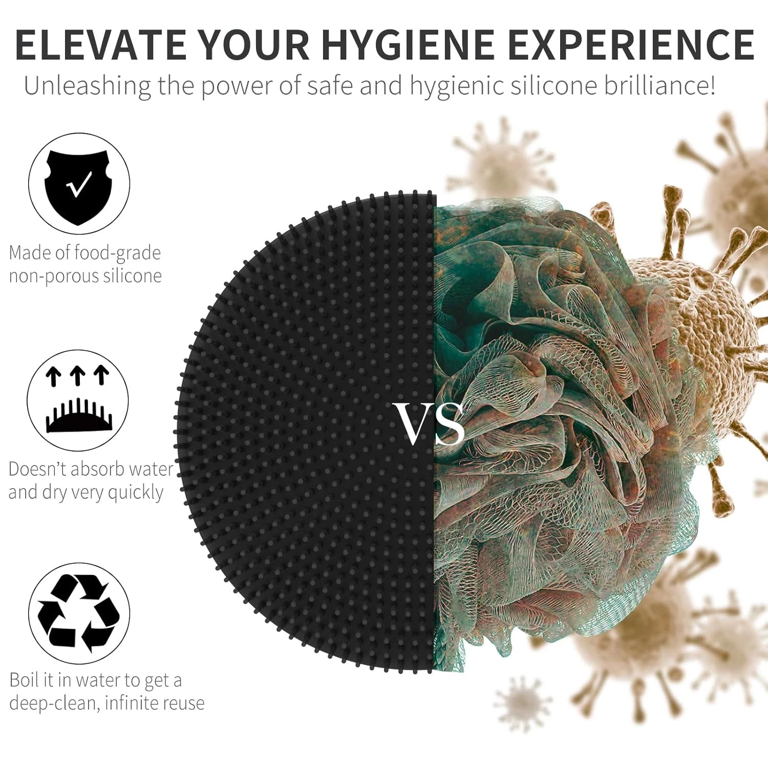 Silicone Body Scrubber Shower Bath Brush, More Hygienic than Traditional Loofah,