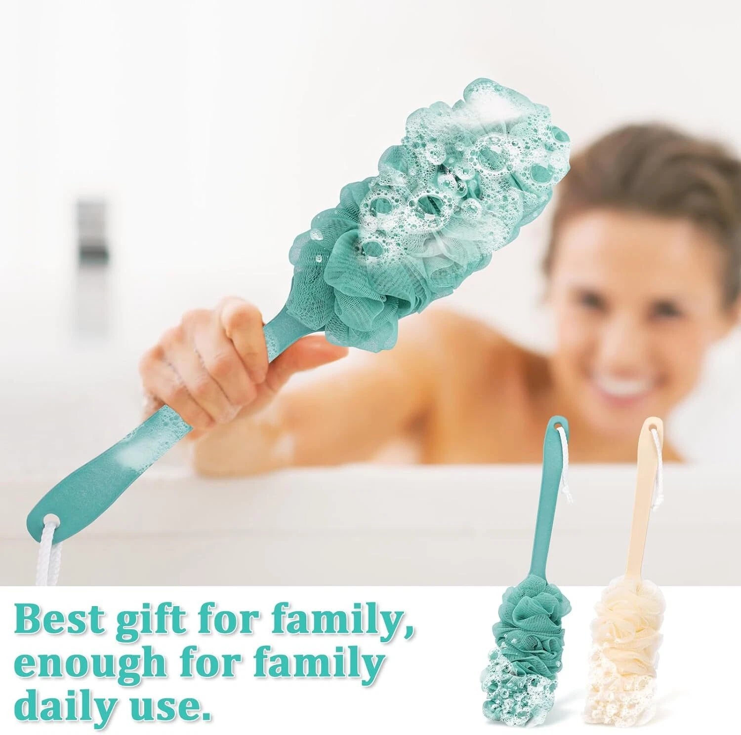 2x Back Scrubber for Shower Loofah Sponge Shower Brush Exfoliating & Long Handle