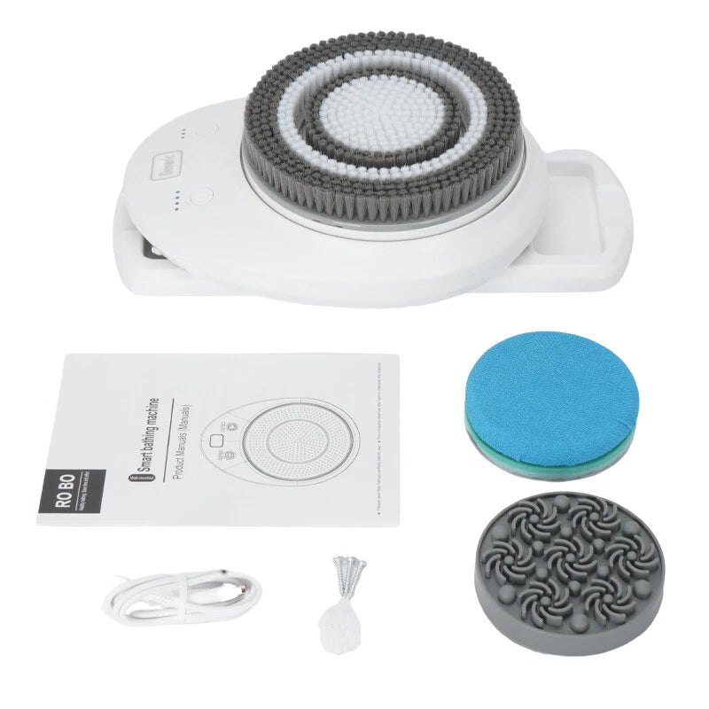 Electric Back Bath Brush Wall-mounted Intelligent Bathing Machine W/ Spare Brush
