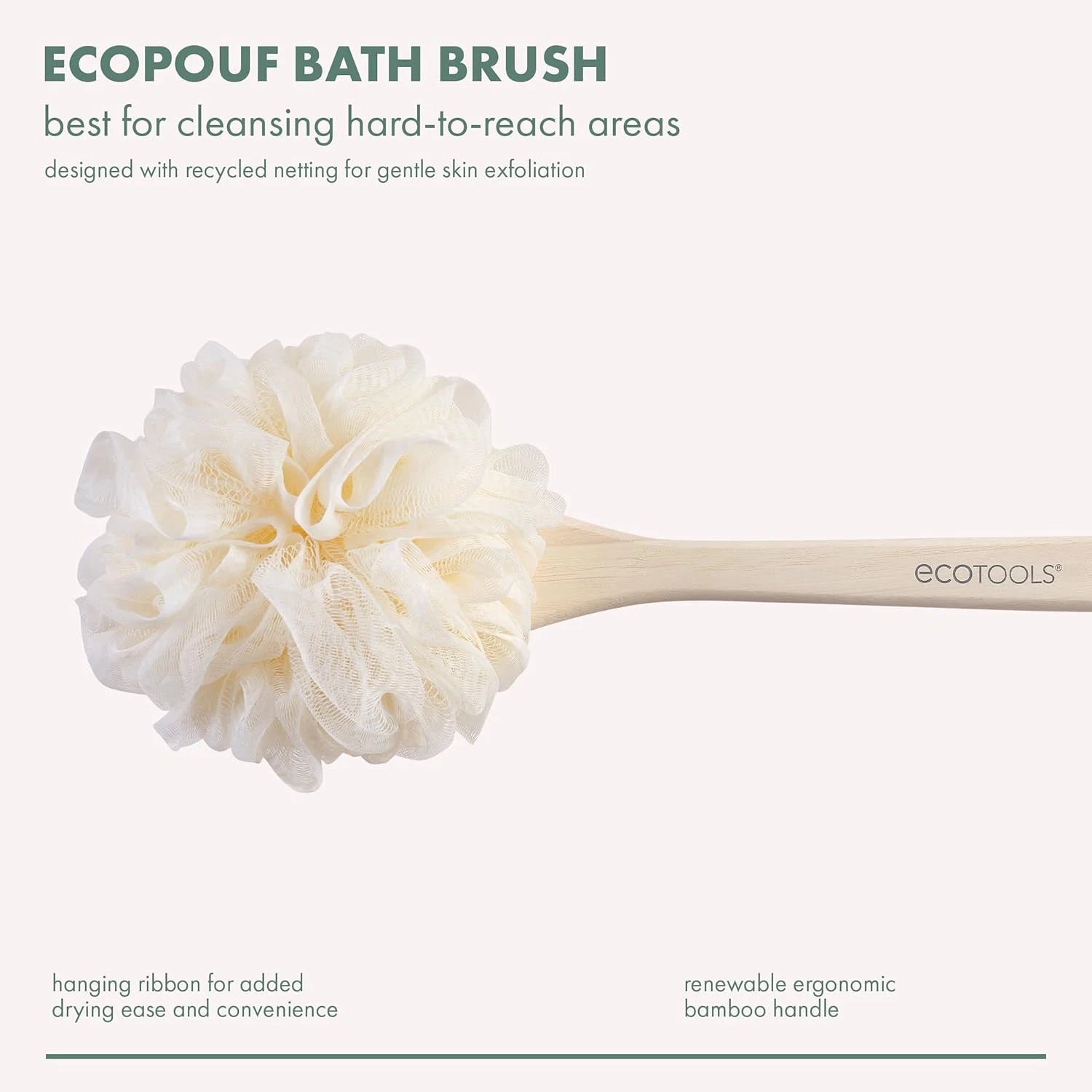 Ecopouf Bath Brush, Loofah Brush for Bath & Shower, Made with Long Handle & Recy