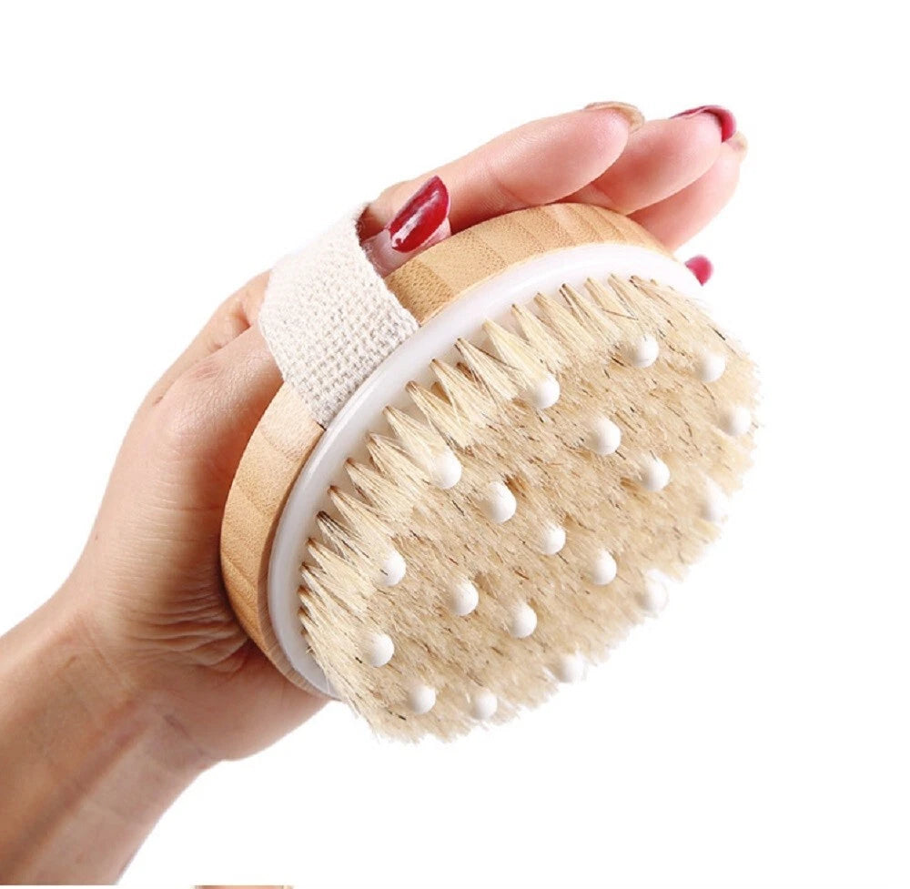 Natural Bristle Wooden Body Brush – Dry Brushing Spa & Shower Scrubber