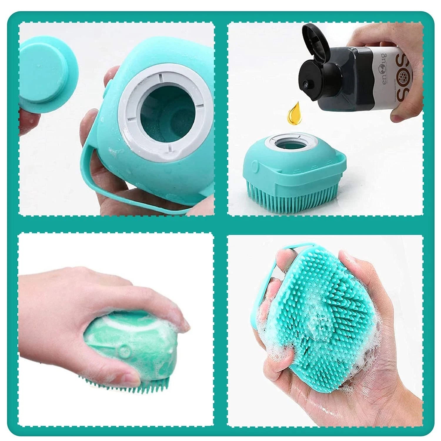 Pet Dog Cat Silicone Soft Massage Bath Brush Scrubber Shampoo Dispenser