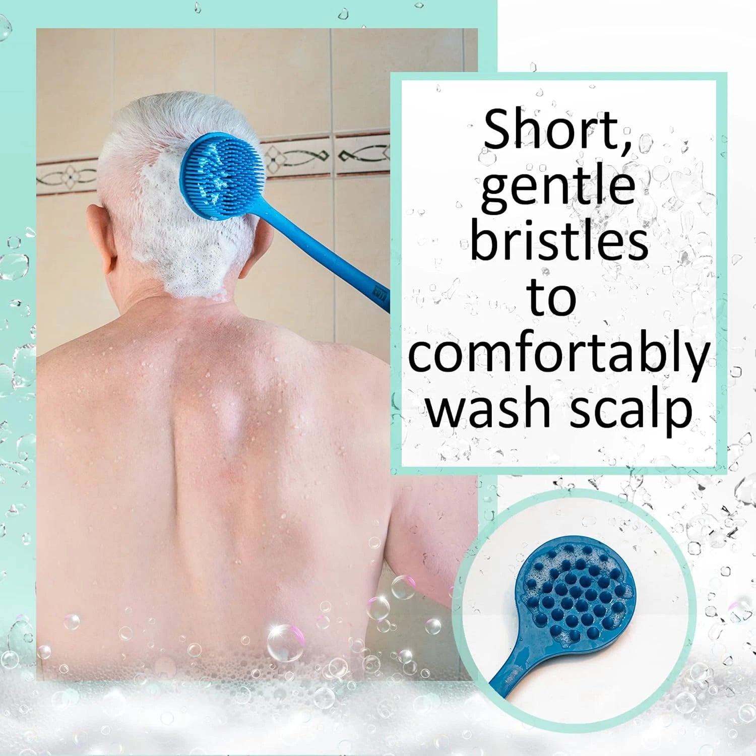 Bendable Long Handled Silicone Body Brush & Hair Scrubber - Bath Shower Back Bru