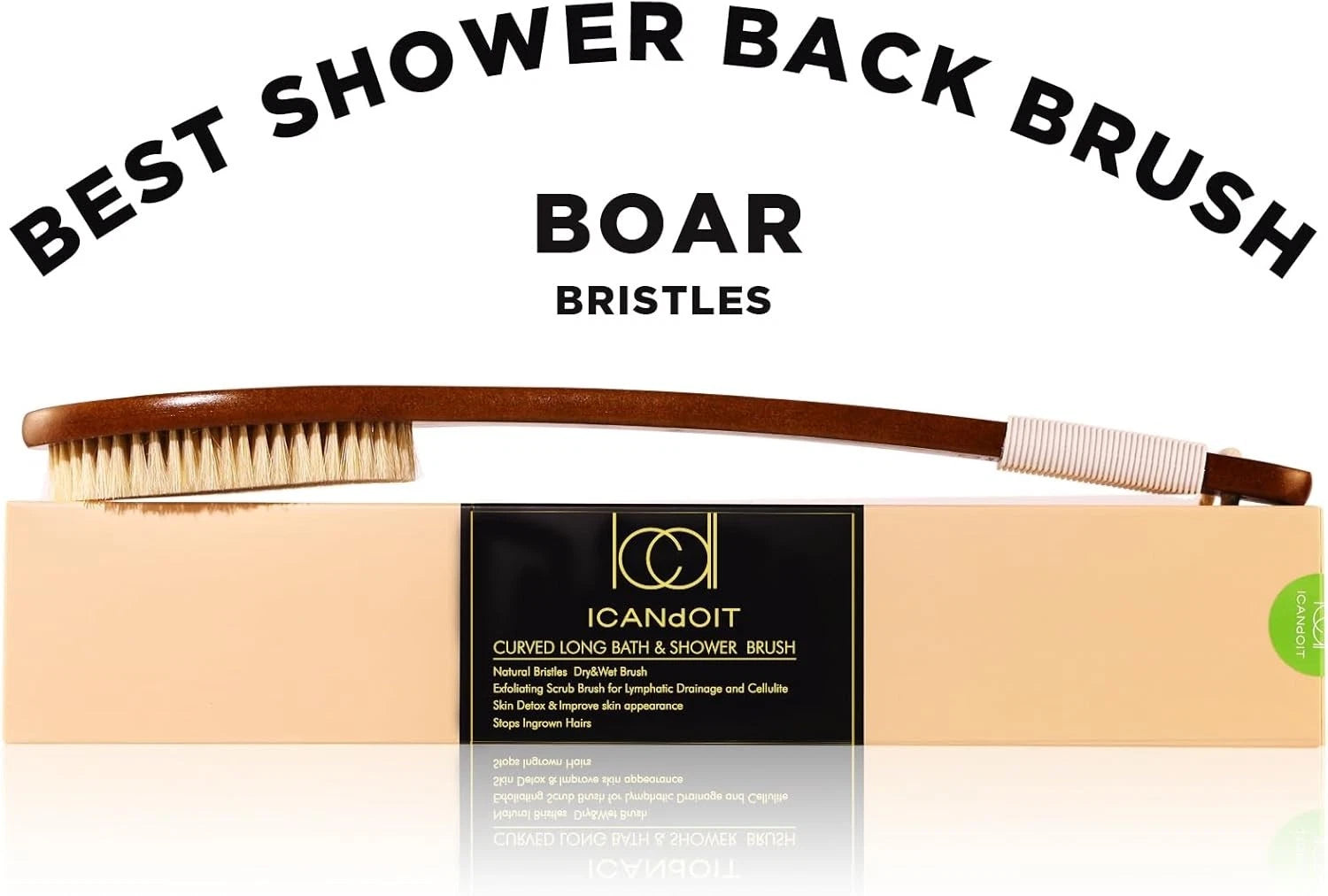 Bath Brush Exfoliating Long Handle Shower Scrubber Back Brush Boar Bristles