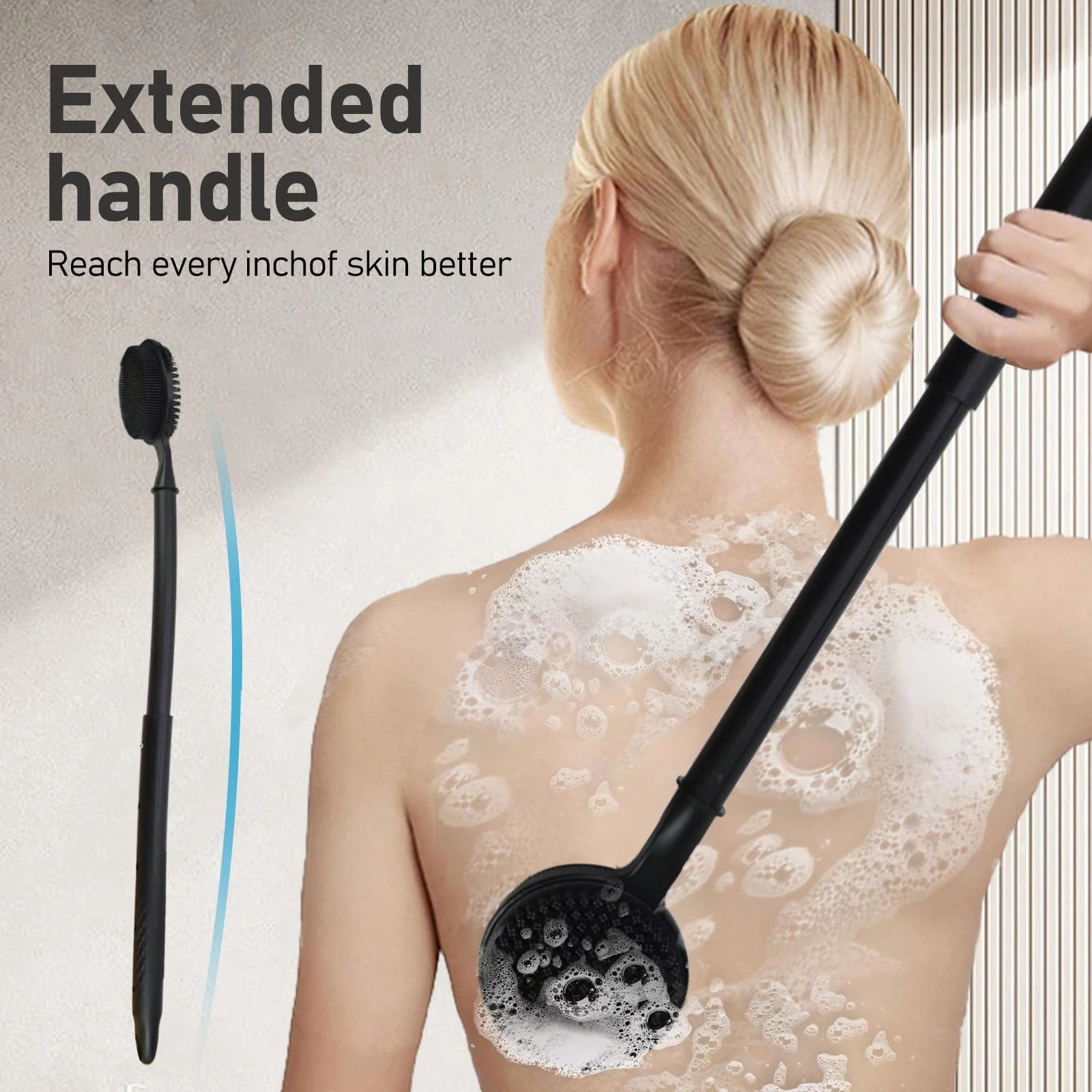 24 Inches Adjustable Bath Brush Long Handle for Shower，Dual-Sided Silicone Ba...