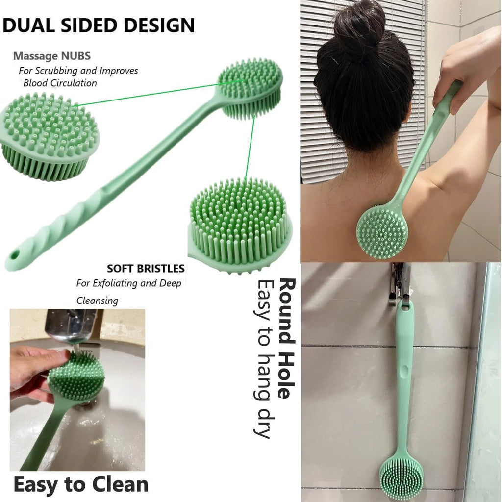 Silicone Body Scrubber - Long Handle Exfoliating Shower Brush for Men Women &...