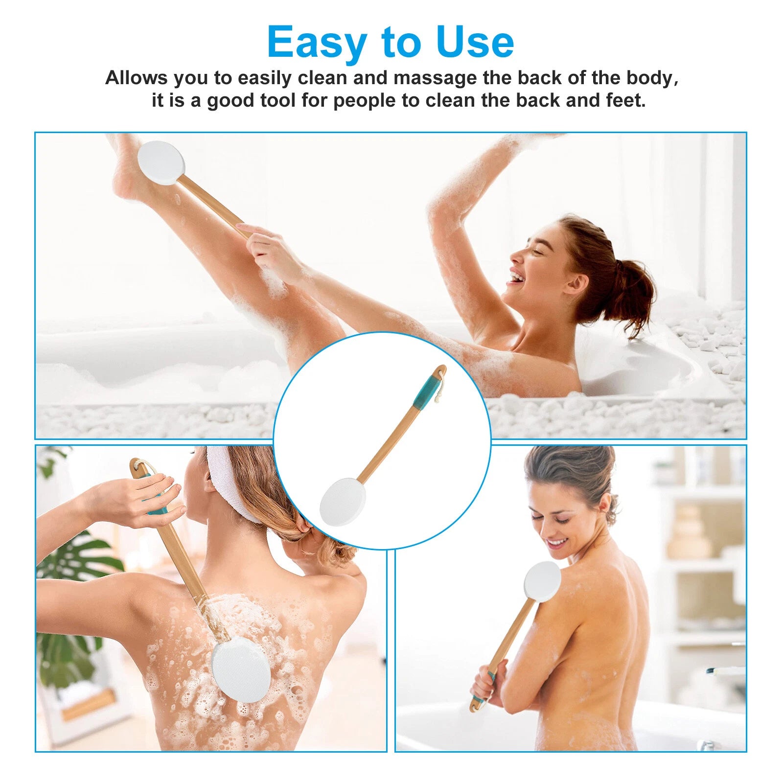 Back Lotion Applicator, for Body Skin Cream, Bath Brush with 3 Replaceable Pads