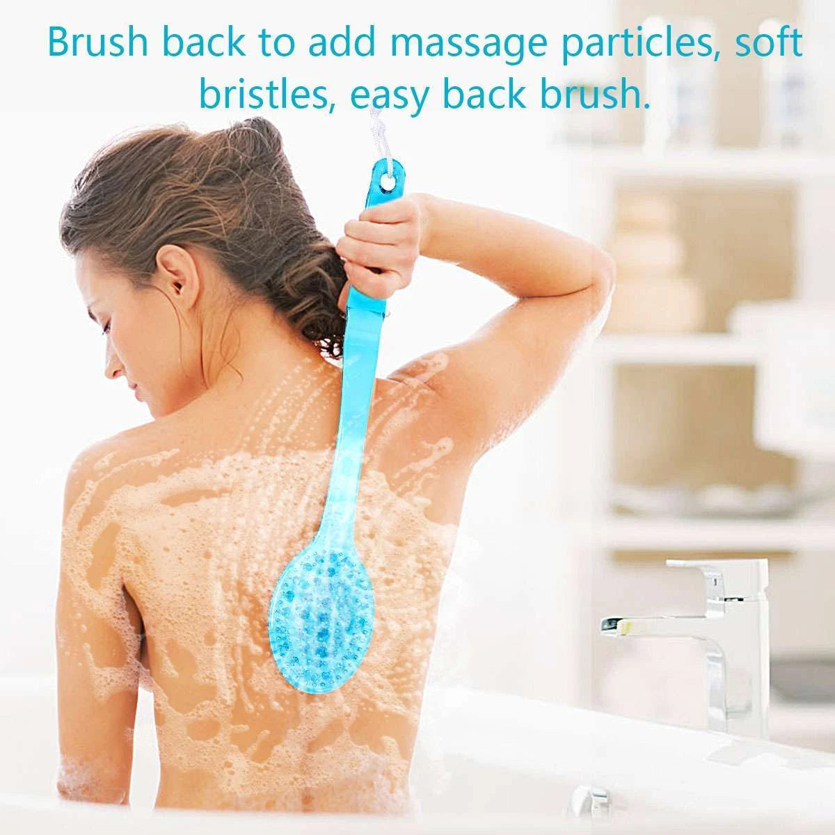Bath Body Brush Soft Bristles Shower Back Scrubber Anti Slip Long Handle W/ Rope