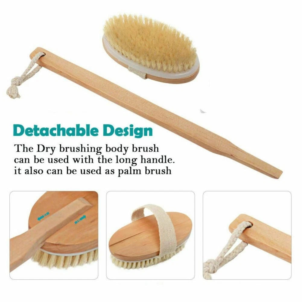Durable Natural Long-Handled Bath Shower Body Back Dry Skin Spa Scrubber Brush A