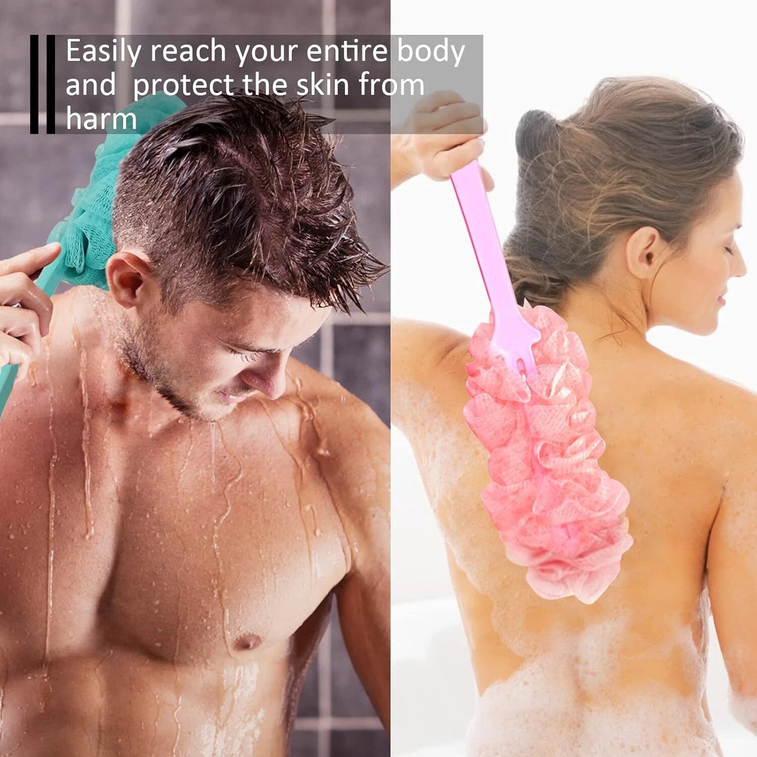 2x Back Scrubber for Shower Loofah Sponge Shower Brush Exfoliating & Long Handle