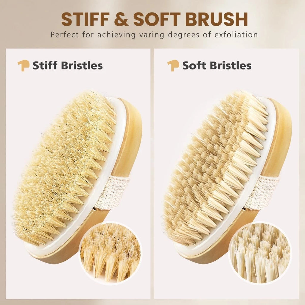Dry Brushing Body Brush, Natural Bristle Exfoliating Brush for Skin & Cellulite