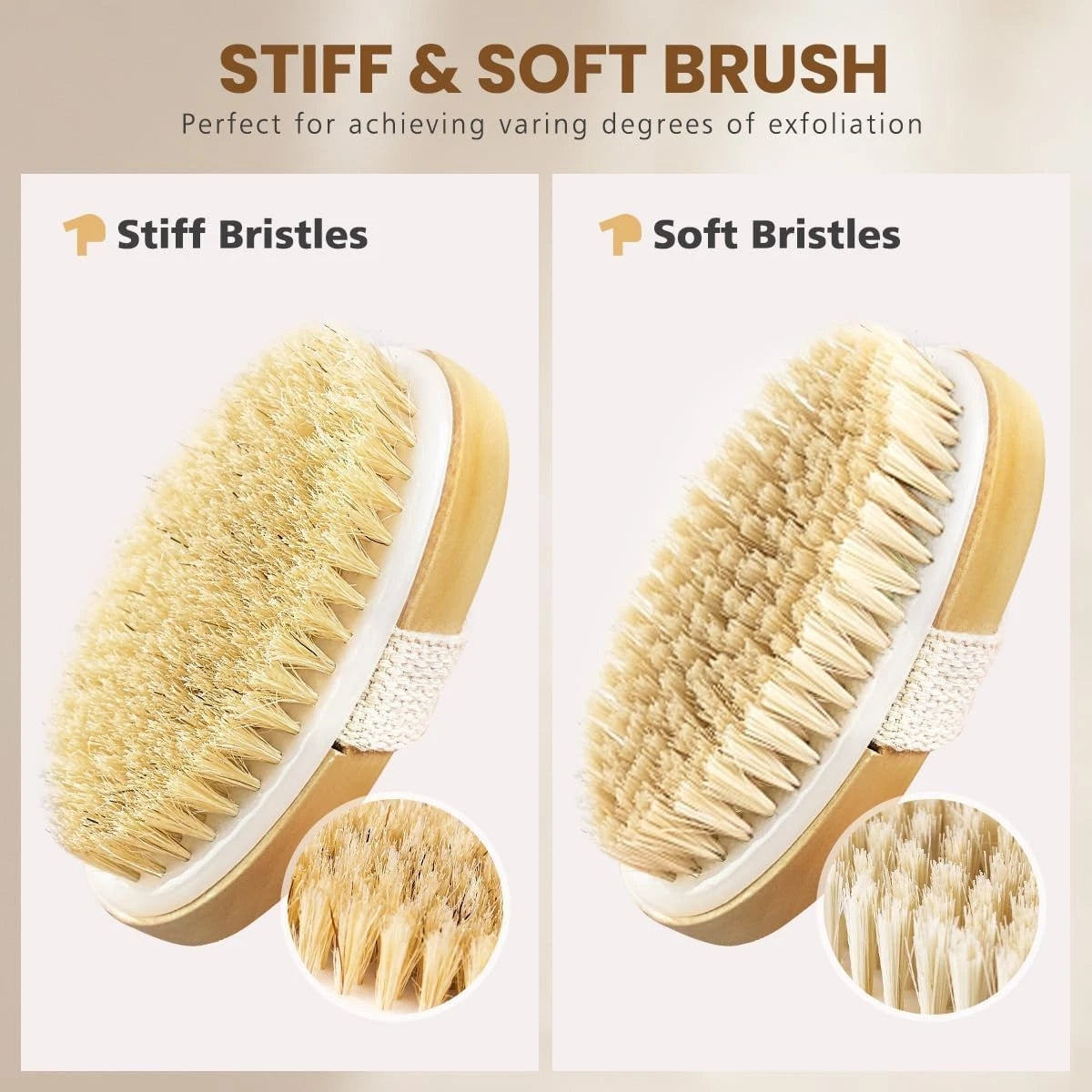 Dry Brushing Body Brush, Natural Bristle Exfoliating Brush for Skin & Cellulite