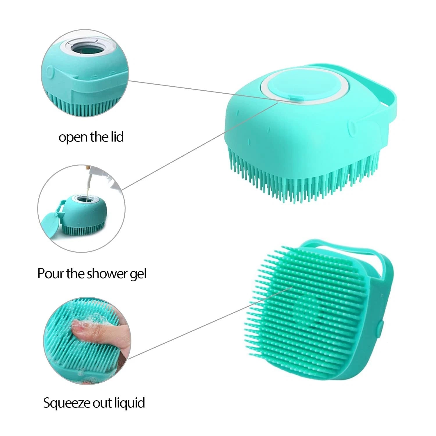 Pet Dog Cat Silicone Soft Massage Bath Brush Scrubber Shampoo Dispenser