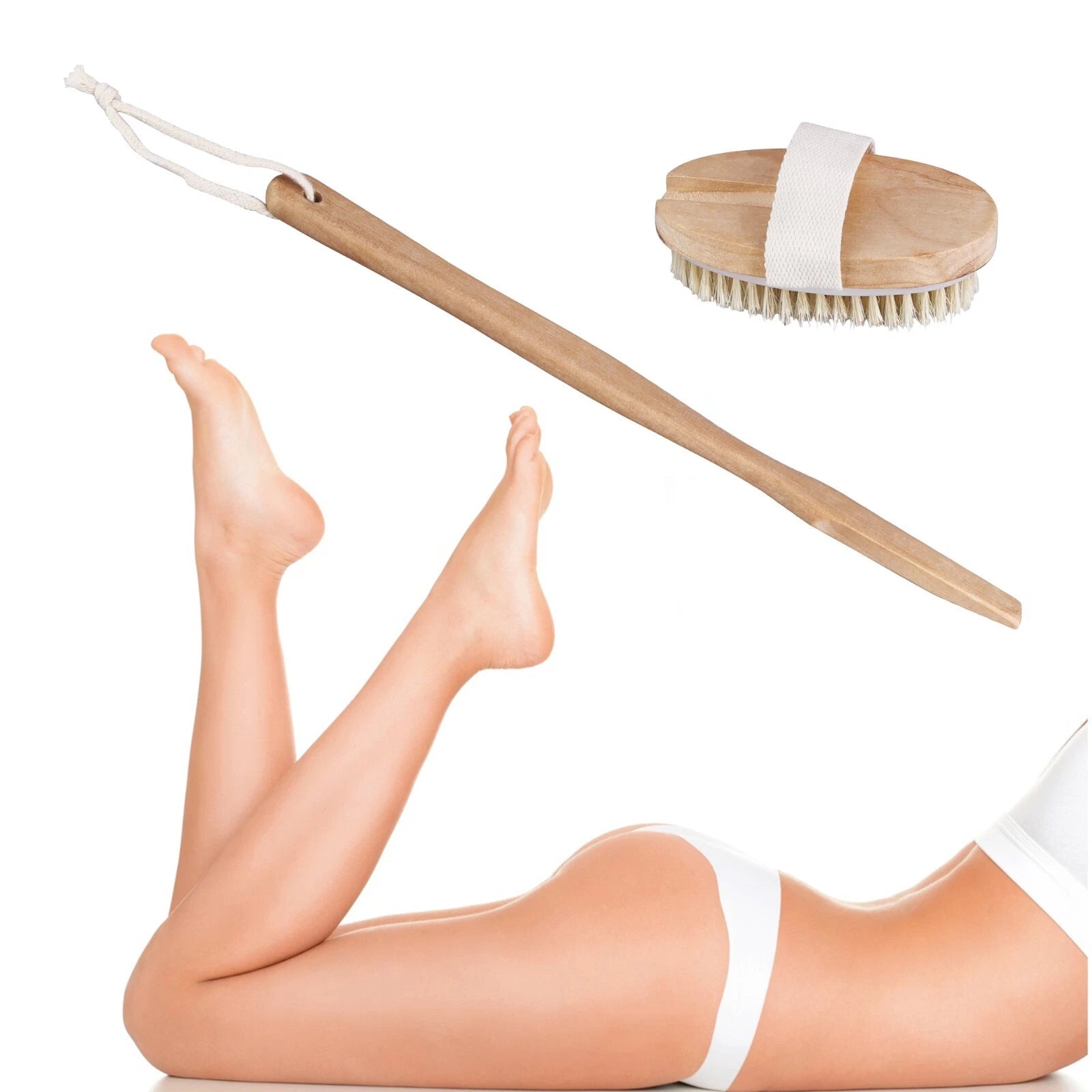 Natural Bristle Body Brush - Wooden Dry Skin Exfoliator & Shower Spa Scrubber US