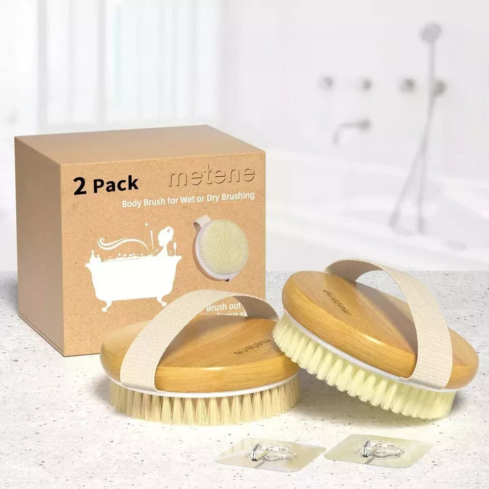 NEW 2 Pack Metene Body Brushes / Soft and Stiff Brushing / Wet or Dry / SEALED
