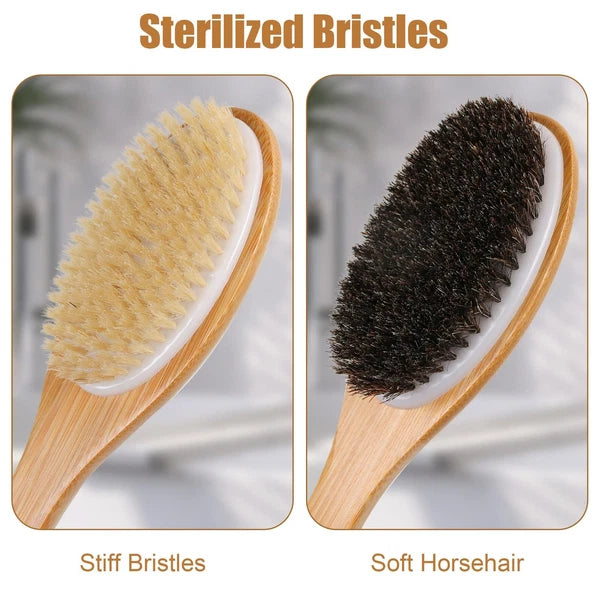 Horsehair Bath Brush Bamboo Curved Long Handle Antiskid Body Brush for Exfoli...