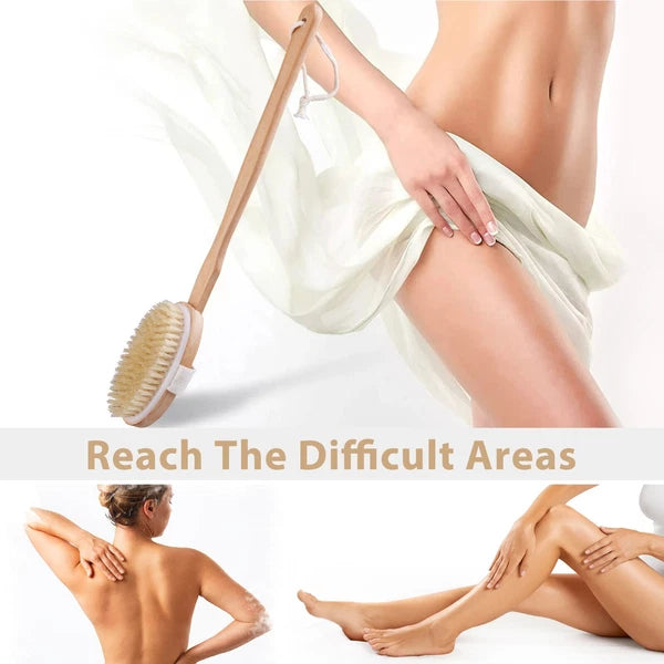 Natural Bristle Body Brush - Wooden Dry Skin Exfoliator & Shower Spa Scrubber US