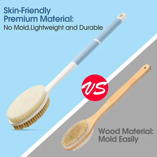 Back Scrubber anti Slip Long Handle for Shower Dual-Sided Stiff Soft Bristles