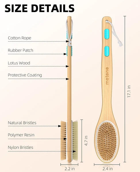 Metene Shower Brush with Soft and Stiff Bristles, Bath Dual-Sided Long Handle...