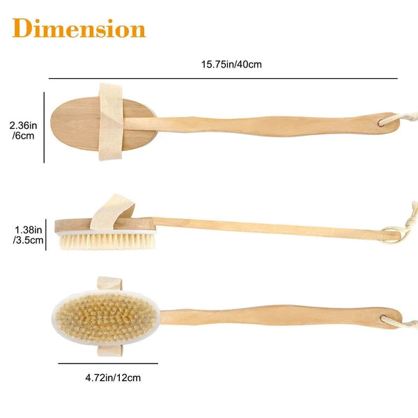 4PCS Natural Bristle Wooden Bath Shower Body Back Dry Skin Brush Spa Scrubber