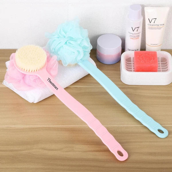 Loofah Back Scrubber Long Handle Shower Body Brush with Soft Mesh Sponge for Wom