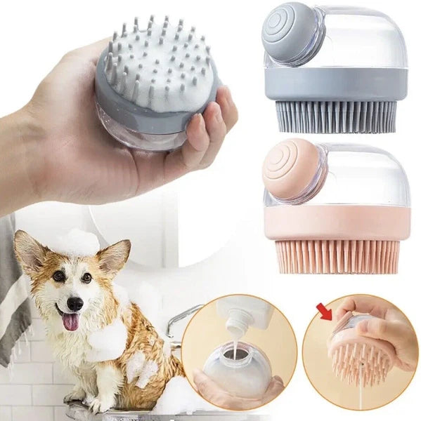 Silicon Bath Pet Body Brush Hair Shower Scrubber Gel Dispenser Soft Massager2PCS