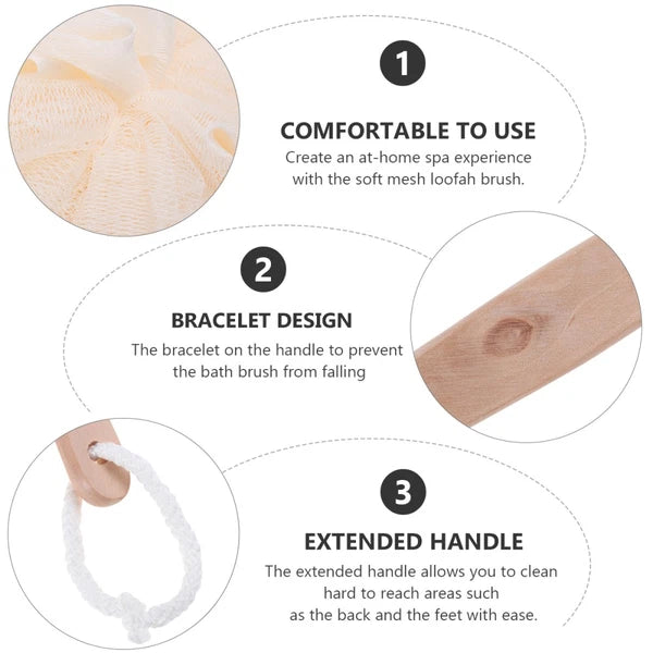 Bath Sponge Brush with Long Handle Exfoliating Back Scrubber Loofah Mesh
