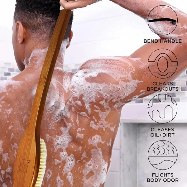Bath Brush Exfoliating Long Handle Shower Scrubber Back Brush Boar Bristles
