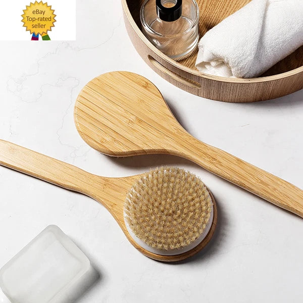 Long Handled Shower Bath Body Brush - Bathroom Wet & Dry Exfoliating Scrubber