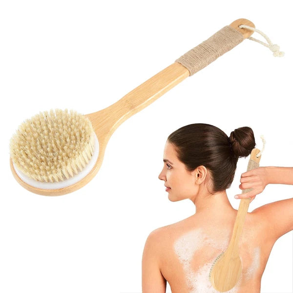 Dry Skin Body Brush Bath Exfoliating Brush Natural Bristles Back Scrubber3391