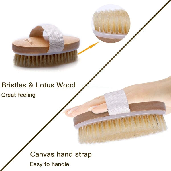 Ithyes Dry Brushing Body Brush Exfoliating Brush Natural Bristle Bath Brush for