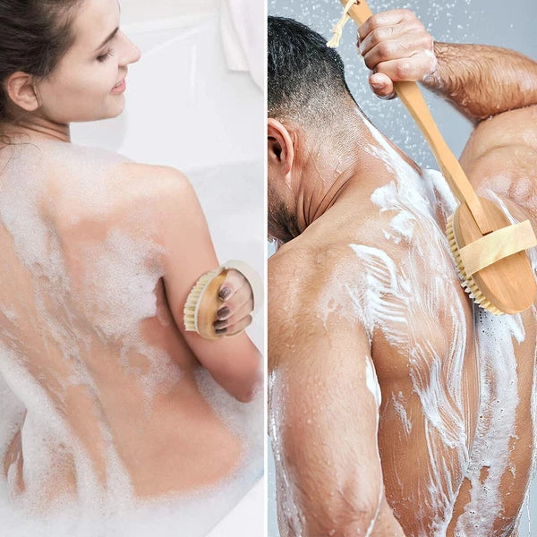 4PCS Natural Bristle Wooden Bath Shower Body Back Dry Skin Brush Spa Scrubber