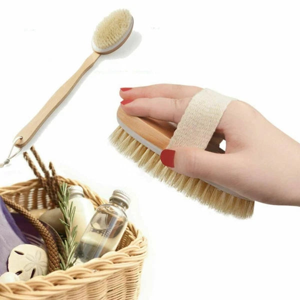 Durable Natural Long-Handled Bath Shower Body Back Dry Skin Spa Scrubber Brush A