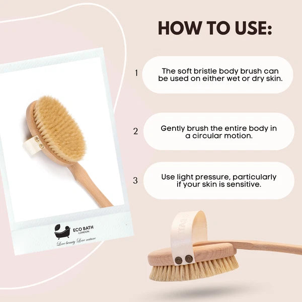 Eco Bath London Natural Soft Bristle Body Brush with Detachable Handle