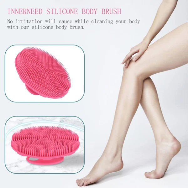 Food-Grade Soft Silicone Body Scrubber Shower Brush W/ Gentle Exfoliating Pink