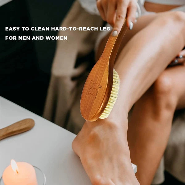 Bath Brush Exfoliating Long Handle Shower Scrubber Back Brush Boar Bristles