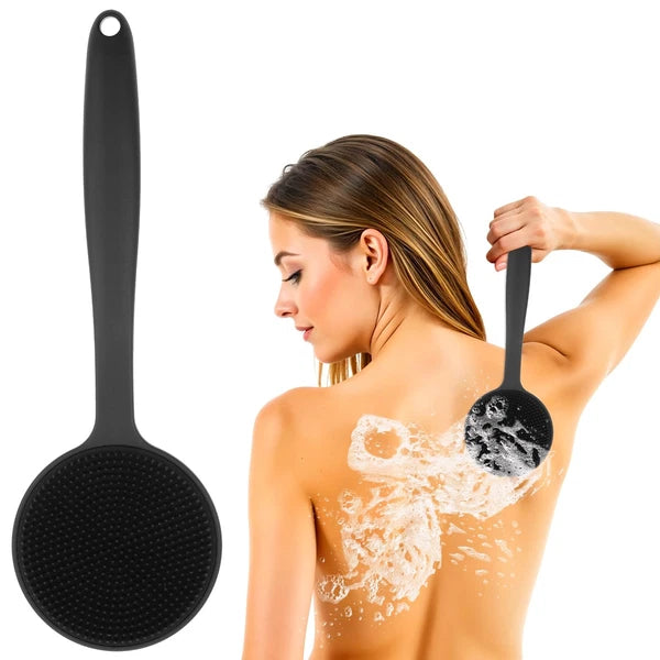 Silicone Back Scrubber for Shower Bath Body Brush Short Handle Exfoliating
