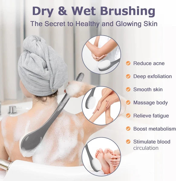 Body Back Scrubber – 17'' Long Handle Shower Brush, Durable Exfoliator