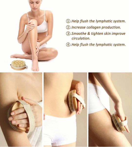 Natural Bristle Wooden Body Brush – Dry Brushing Spa & Shower Scrubber