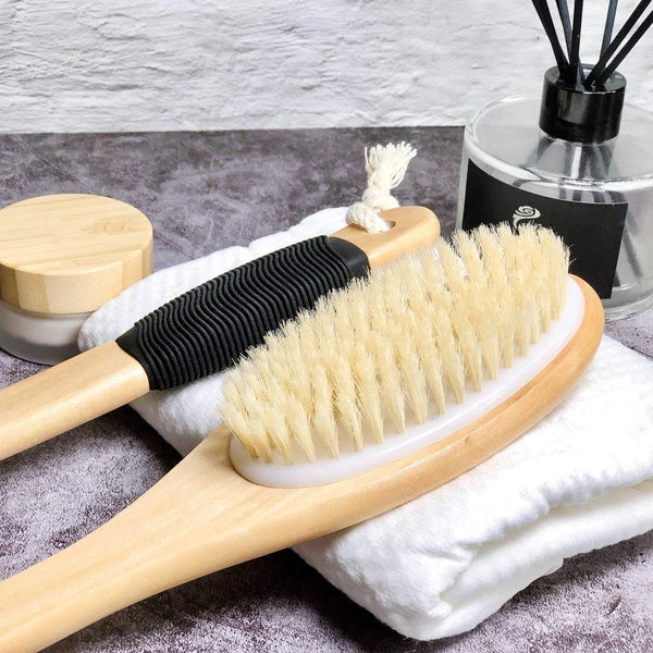 Bath Brush Wooden Curved Long Handle Antiskid Shower Brush For Exfoliating Natur