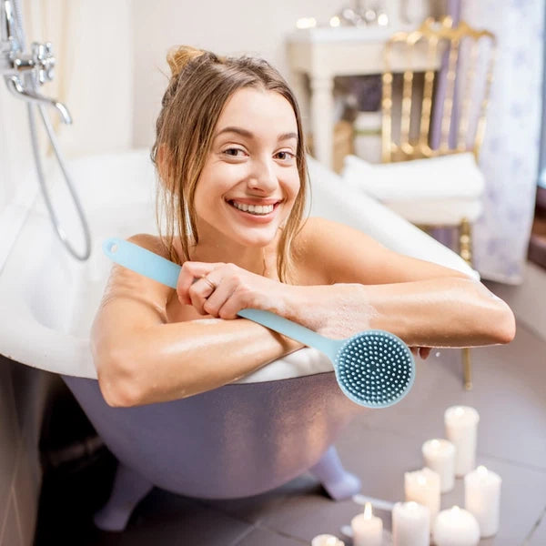 Silicone Bath Brush Man Back Cleaning Scrubber Long Handle Shower for