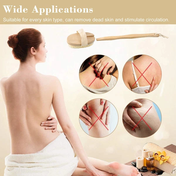 4PCS Natural Bristle Wooden Bath Shower Body Back Dry Skin Brush Spa Scrubber