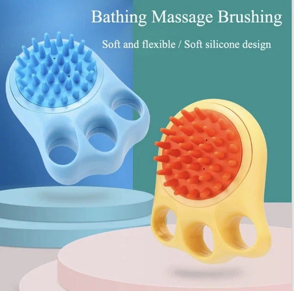 Silicon Bath Pet Body Brush Hair Shower Scrubber Gel Dispenser Soft Massager2PCS