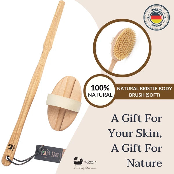 Eco Bath London Natural Soft Bristle Body Brush with Detachable Handle