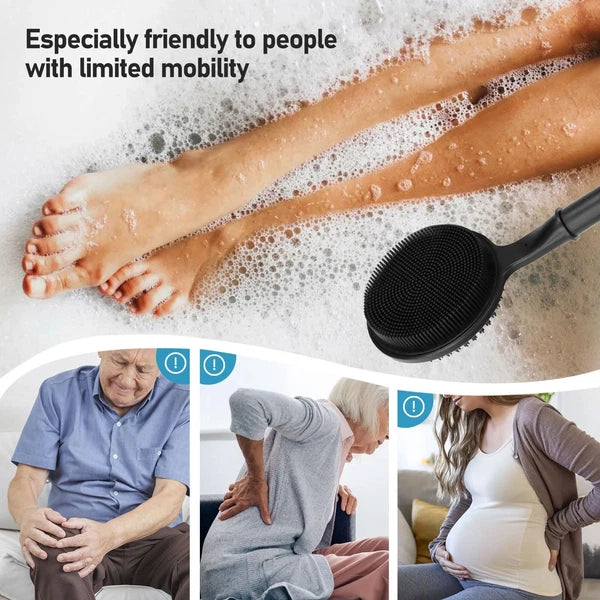 24 Inches Adjustable Bath Brush Long Handle for Shower，Dual-Sided Silicone Ba...