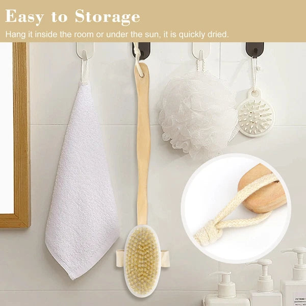 4PCS Natural Bristle Wooden Bath Shower Body Back Dry Skin Brush Spa Scrubber