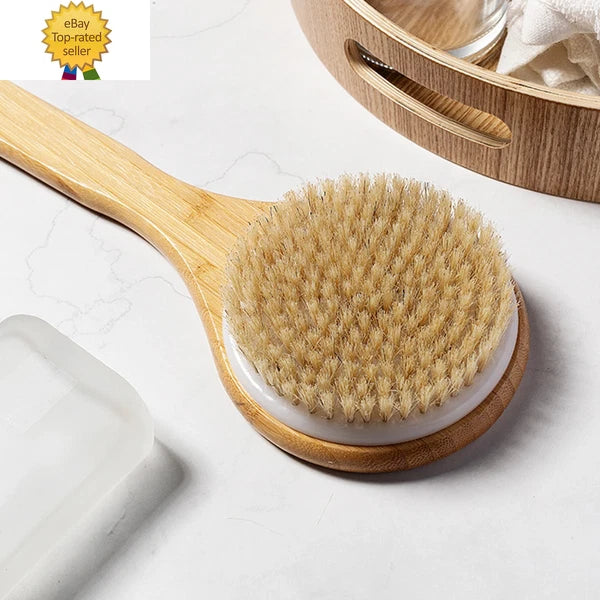 Long Handled Shower Bath Body Brush - Bathroom Wet & Dry Exfoliating Scrubber