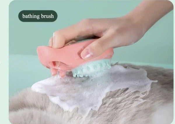 Silicon Bath Pet Body Brush Hair Shower Scrubber Gel Dispenser Soft Massager2PCS